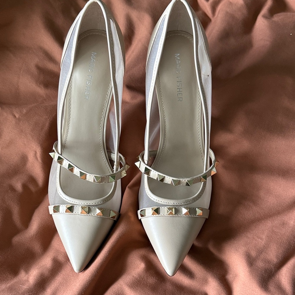 Marc Fisher White Studded Heels